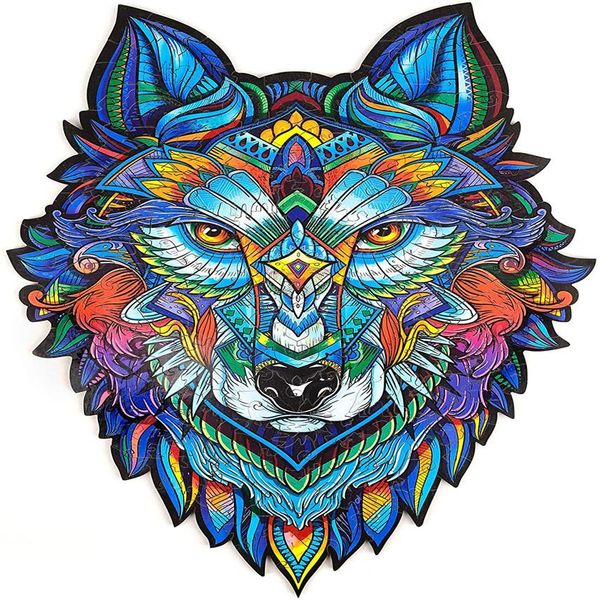 

green wolf diy wooden puzzle for adults children wooden puzzles animal wooden jigsaw puzzle block relax board game toys gift267g