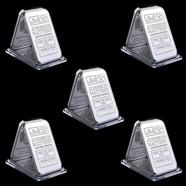 

5pcs johnson matthey jm badge 1oz silver plated 50mm x 28mm american bar decoration with serial number232w
