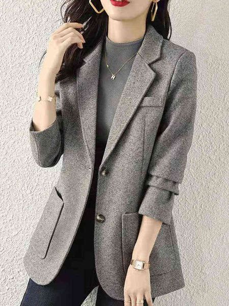 

grey suit women autumn winter women jackets long sleeves solid simple casual blazer korean female office lady suit jacket j220813, White;black