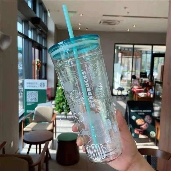

2021 limited edition starbucks mugs cloudy glass straw cup large capacity239l