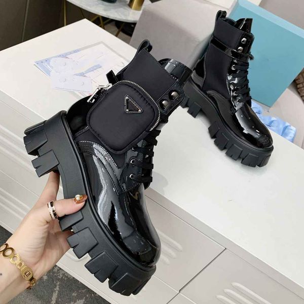 

winter designer nylon boots leather prad booties women shoes fashion luxury heel boot sdgsd, Black