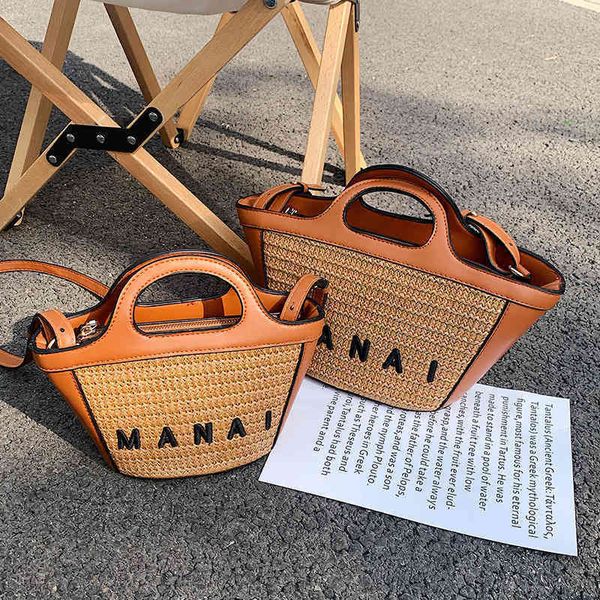 

70% off factory clearance net red same letter splicing bag female portable tote bag summer 2022 new straw single shoulder messenger bag