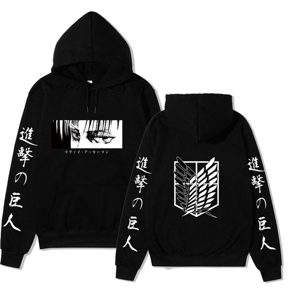 

anime hoodie attack on titan hoodied long sleeve streetwear harajuku sweatshirt men/women sport hoody 220819, Black