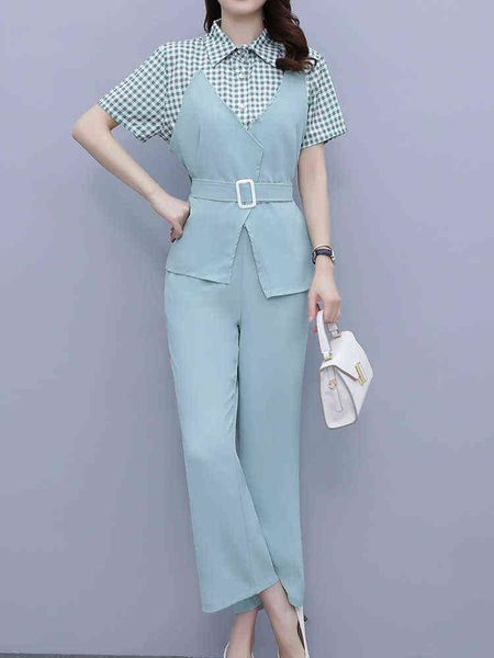 

women summer casual blazer two pieces set office ladies slim vintage loose trousers suit femme fashion korean business pantsuit j220813, White;black