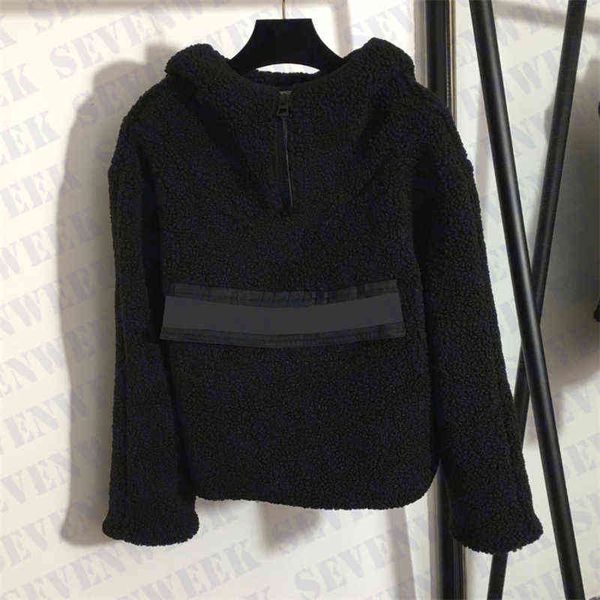 

lamb wool hoodie jackets for women designer letter print sweatshirts winter fashion hooded pullover, Black;brown