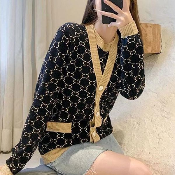 

women sweater v-neck luxury letter cardigan long sleeve designer sweater autumn winter knitted loose oversized jumper, White;black