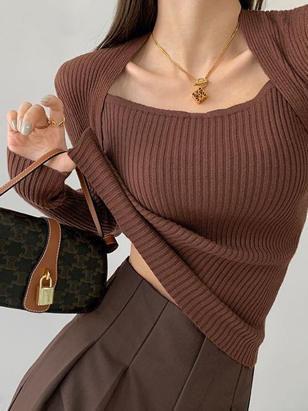 

knitted women's sweater square collar long sleeve sweaters pullover female spring autumn fashion clothes black white 220822, White;black
