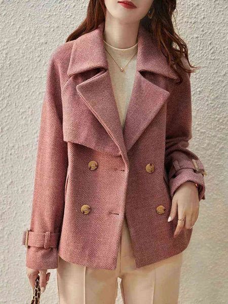 

new autumn winter korean women wool blazer double breasted vintage suit jacket office casual jacket female blazers j220813, White;black