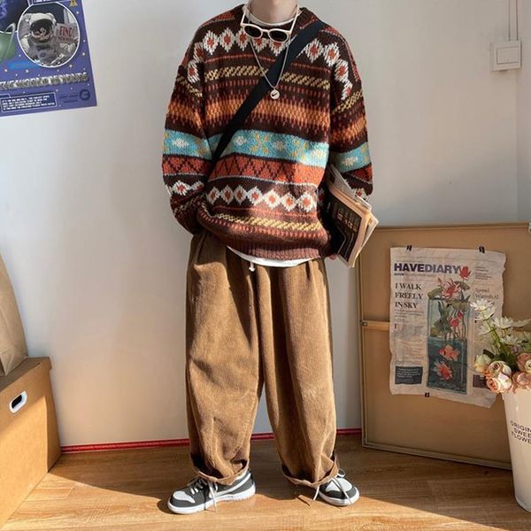 

men's sweaters houzhou men's knitted vintage graphic sweater with pattern brown blue pullovers sweaters and jumpers korean streetw, White;black