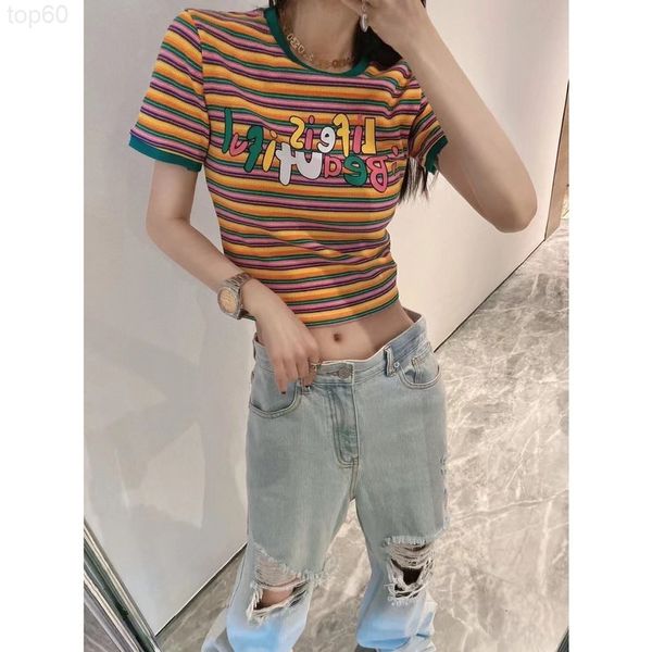 

women's hoodies & sweatshirts designer chao brand 22 spring / summer new color stripe letter print short style color matching round nec, Black