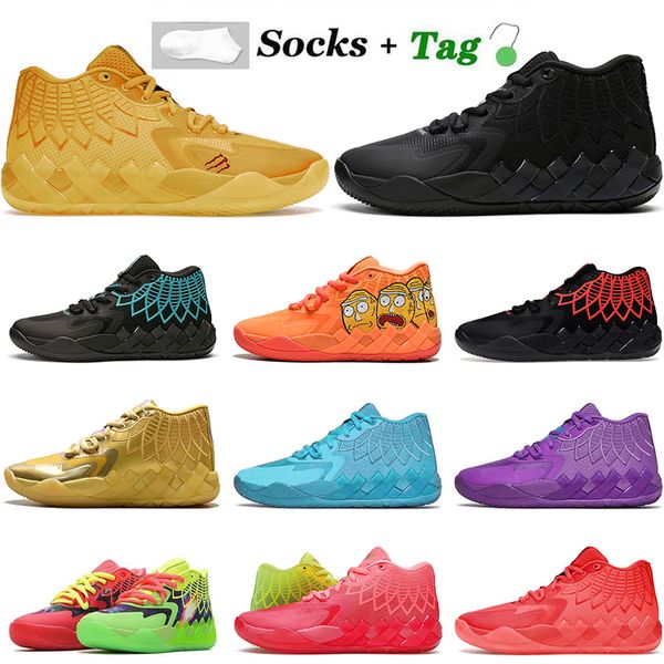 

lamelo ball mb.01 basketball shoes 2022 5a-mens queen city rock ridge red galaxy white silver rick and morty pumps sneakers