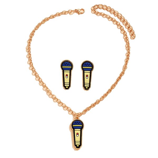 

earring european and american cross-border selling microphone necklace earrings jewelry set hip-hop hip-hop style accessories spot wholesale, Silver