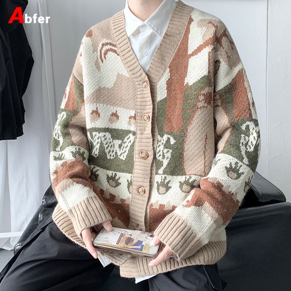 

men's jackets abfer cardigan oversize men's winter sweater harajuku hip hop knitted coat autumn buttondown jackets oversized sweat, Black;brown