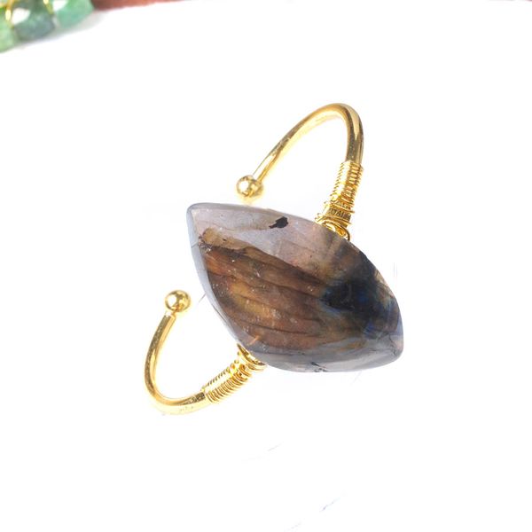 

European exaggerated Labradorite copper gold Bangle bracelet female Natural Stone girls fashion jewelry accessories O9535