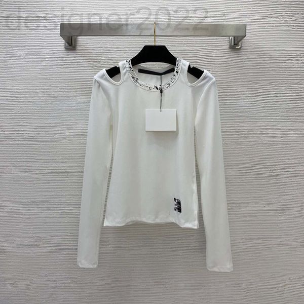 

women's hoodies & sweatshirts designer letter printing hole digging off the shoulder slim long sleeve t-shirt with bottom and zvef, Black