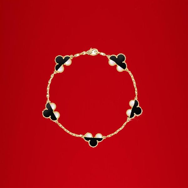 

classic 18k gold four-leaf clover bracelet chain for women is fashionable and of gift box321s, Black