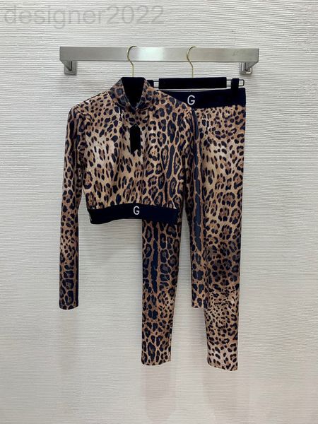 

women's tracksuits designer high elastic yoga suit leopard print stand collar bottoming with waist slim fit hip pants zxrq, Gray