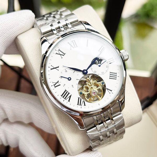 

mens watch automatic mechanical movement watches 42mm business wristwatch stainless steel montre de luxe waterproof wristwatches, Slivery;brown