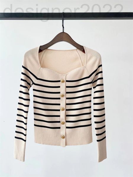 

women's sweaters designer striped slim fit sweater women's autumn metal button peach neck design black and white long sleeve shirt, White;black