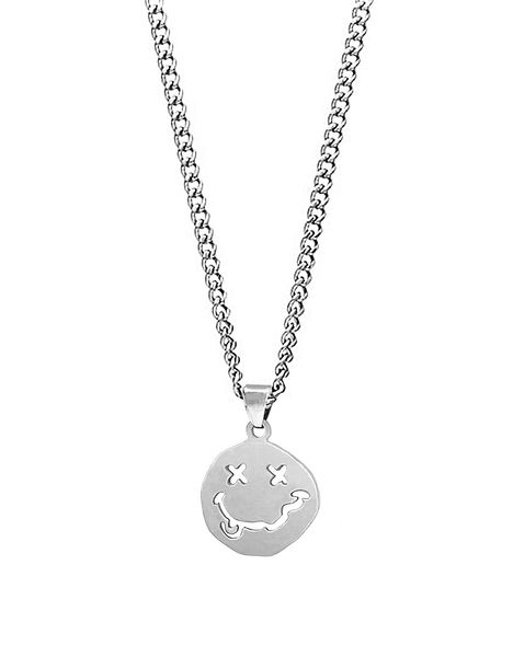 

healthy necklaces goth smiley face pendant necklace egirl eboy pink cool smile for women men e girl boy punk hip hop rock chain choker amcfh, Silver