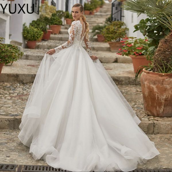 

2023 ball gown line wedding dresses bridal gowns lace crystal beading floor length vestidos de novia plus size, White