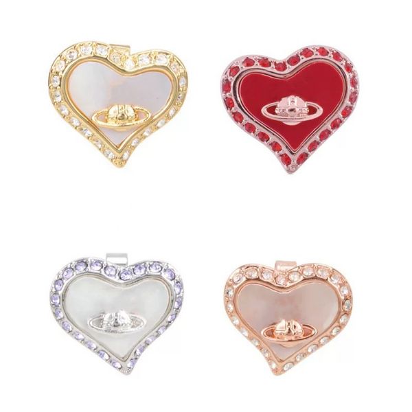 

fashion saturn earrings heart diamond stud designer earrings aretes for lady women party wedding lovers gift engagement jewelry with box, Golden;silver