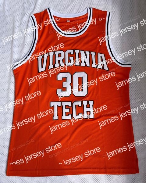 

college basketball wears dell curry 30 virginia tech college basketball jersey men's all stitched orange jerseys size s- quality, Black