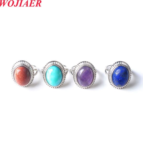 

WOJIAER Solitaire Rings Women Girl Finger Oval Natural Stone Cabochon Mookaite Rhodochrosite Resizable Wedding BZ911