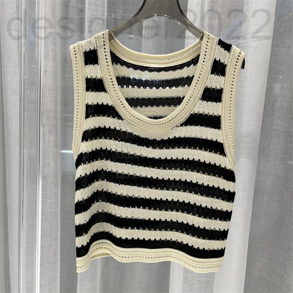 

women's sweaters designer black and white stripe t-shirt hollow round neck sleeveless t-shirt thin a1uh, White;black
