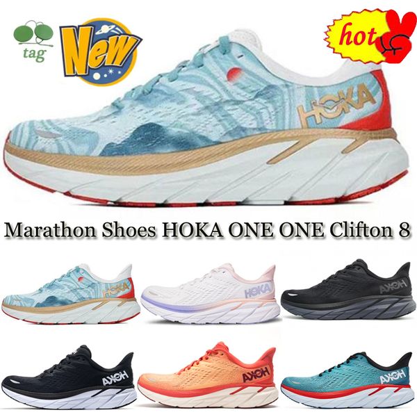 

outdoor sandals fashion women men running shoe hoka one clifton 8 real teal fiesta black white marathon training sneakers casual shoe shock