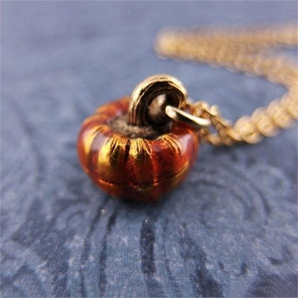 

pendant necklaces fashion orange enameled pumpkin halloween necklace choker charm factory price jewelry wholesale 220826, Silver