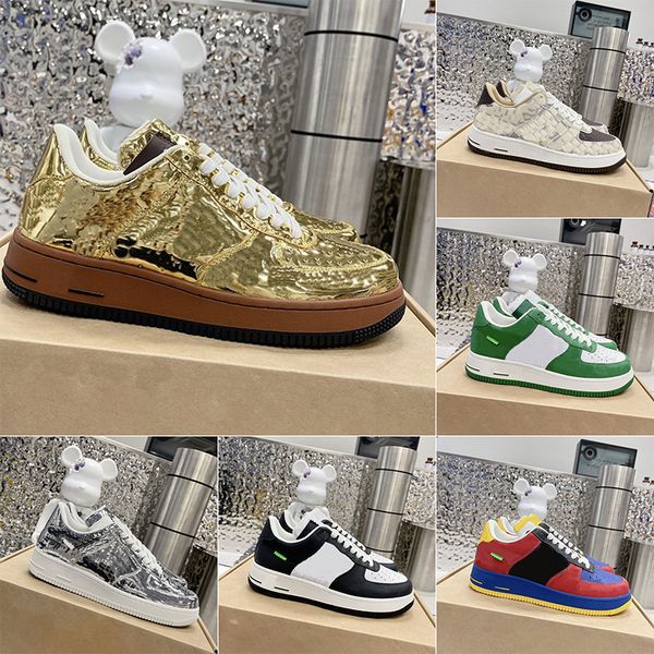 

designer mens womens casual shoes mens shoe outdoor sneakers luxury women trainers twobrand forcc 1 low sneaker leathe green silver brown bl, Black
