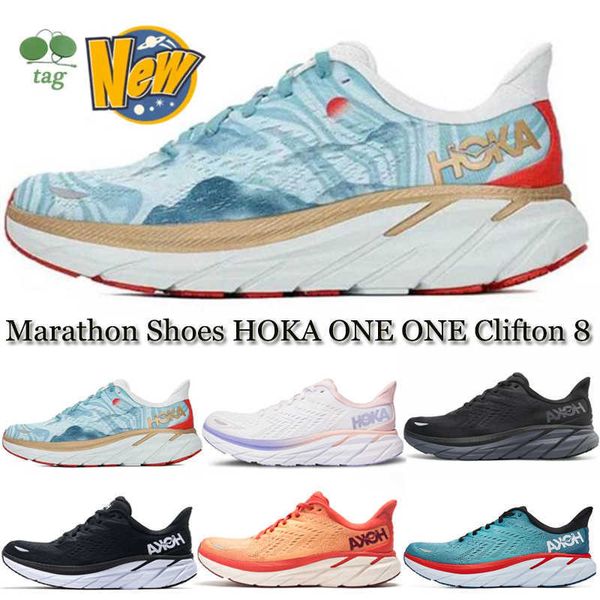 

sandals outdoor fashion women men running shoe hoka one clifton 8 real teal fiesta black white marathon training sneakers casual shoe shock