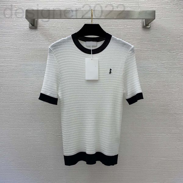 

women's sweaters designer early spring embroidery small elastic thin cool ice silk sweater round neck short sleeve t-shirt 6x55, White;black