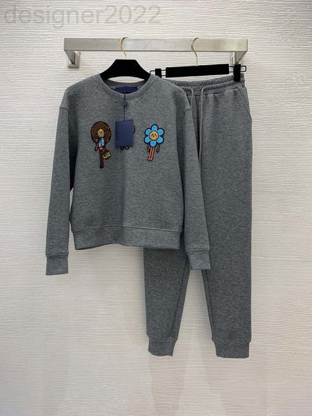 

women's tracksuits designer autumn fashion chest patch embroidery nail bead round neck pullover long sleeve sweater elastic waist draws, Gray
