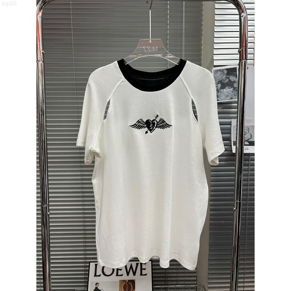 

women's hoodies & sweatshirts designer chao brand 22 spring / summer new niche design wing embroidery hollow t-shirt women loose and fa, Black