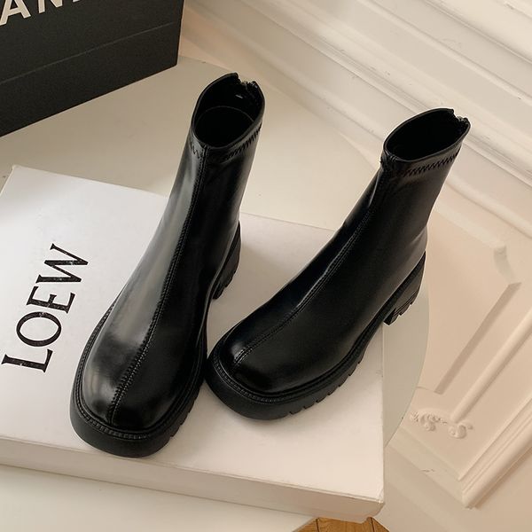 

thick-soled ankle boots designer woman zipper elastic martin high-heeled fashion shoes, Black