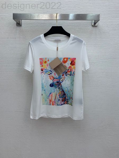 

women's hoodies & sweatshirts designer quality women's deer print front silk stitching back mercerized cotton round neck short sle, Black