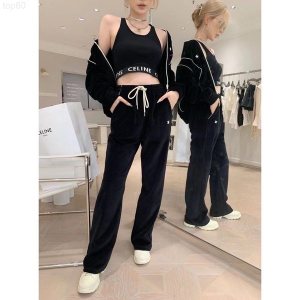 

women's tracksuits designer ce22 autumn velvet pants wide leg pants small black version thin versatile long female lb2c, Gray