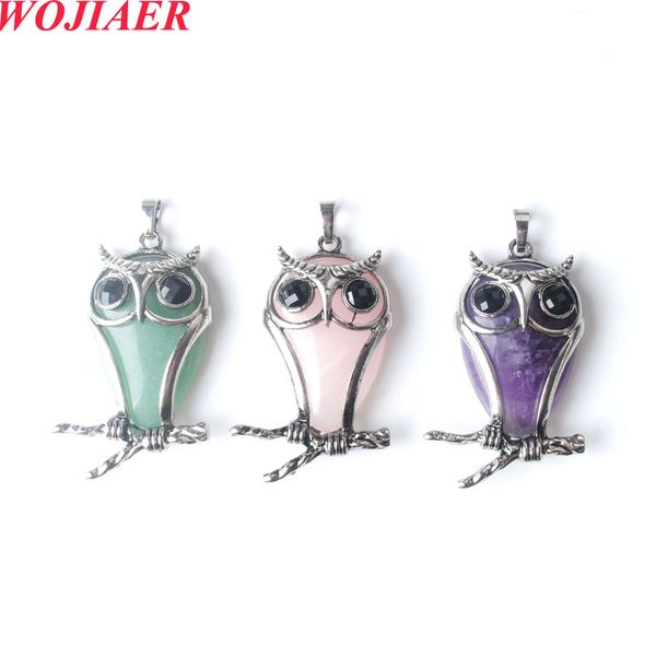 

wojiaer women's silver plated pendant vintage natural stone tiger eye cute owl drop men women bo985