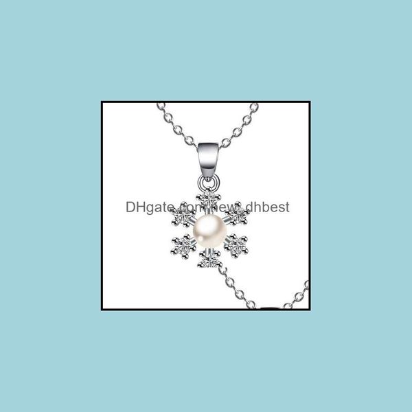 

pendant necklaces the new crystal pearl necklace korean models fashion sier plated jewelry simple snowflake shape diamond drop delive dhqcx, Silver