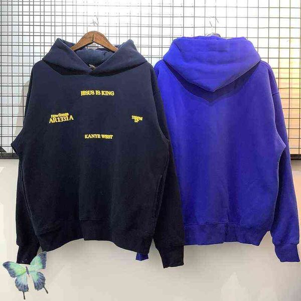 

men's hoodies sweatshirts jesus is king foam letter hoodie sweatshirts men women high street 100% cotton fleece warm hoody t220825, Black