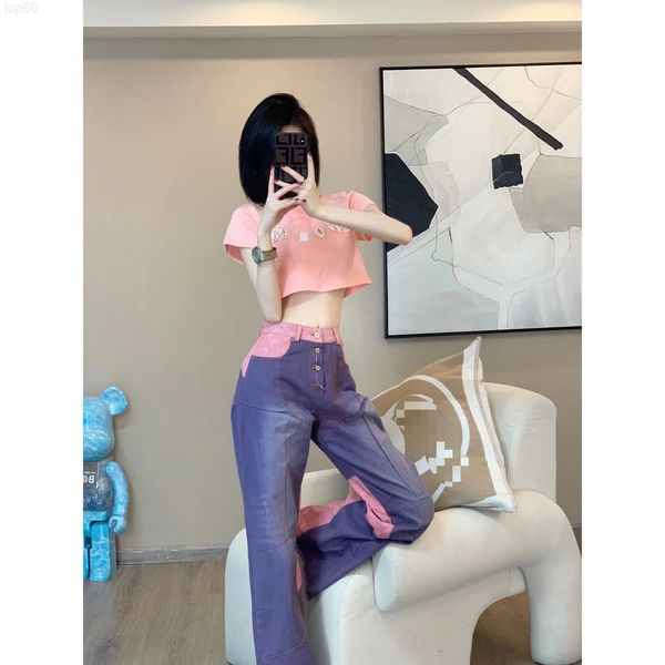 

women's tracksuits designer chao brand 22 spring / summer new short letter t-shirt with irregular color contrast mosaic crescent print, Gray