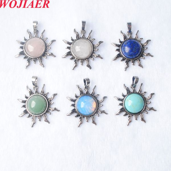 

wojiaer 33mm natural stone vintage pendant sun shape pink crystal amethysts charms diy necklace jewelry making gift for women bo988, Silver