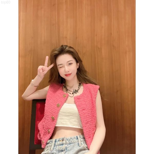 

women's knits & tees designer chaopai 22 spring / summer new style small fragrance coarse flower sleeveless solid color coat girl versa, White