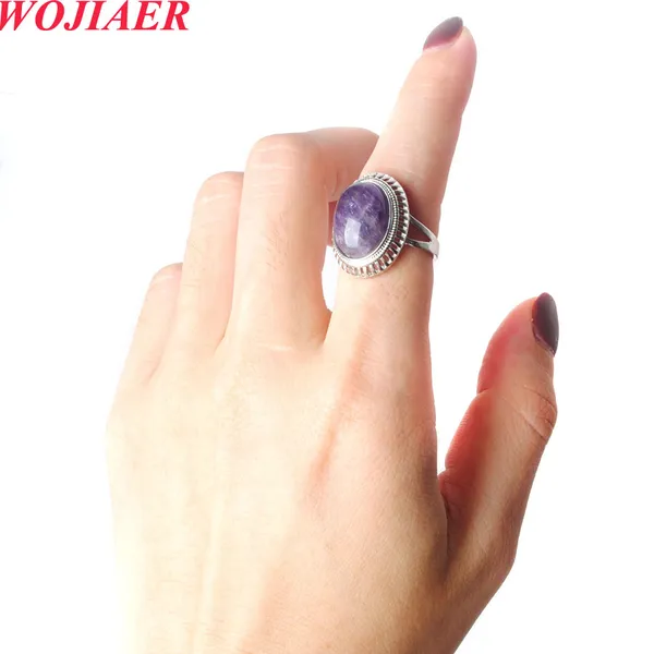 

wojiaer women girl finger rings oval natural stone cabochon mookaite jasper onyx rhodochrosite resizable wedding ring bz911, Golden;silver