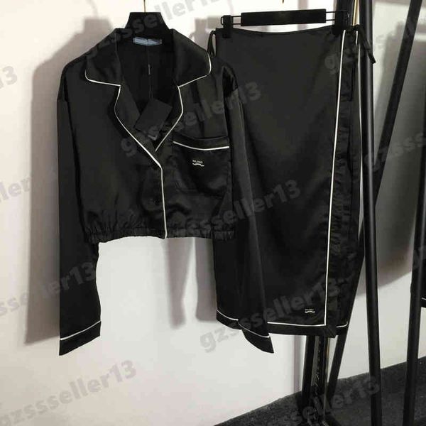 

fashion women two piece dresses pd luxury designer suit classic brand black cropped shirt high waist skirt two piece sets, White