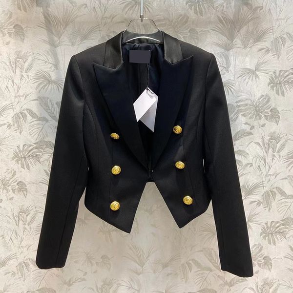 

black lapel neck jackets women button blazers coat winter fall personality short jacket girls college coats, Black;brown