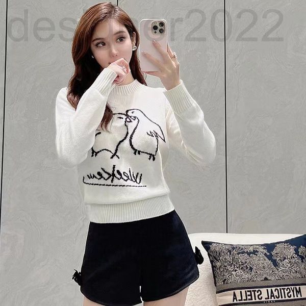 

women's knits & tees designer cute cartoon jacquard sweater early autumn slim bottomed long sleeve wool women's round neck 1c5j, White