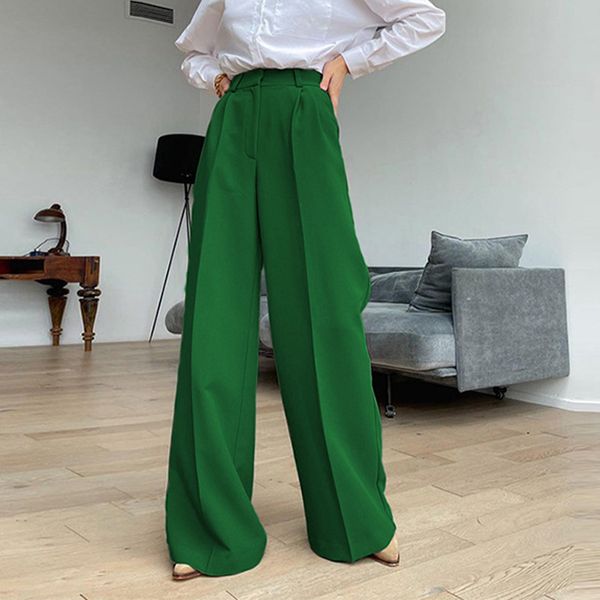 

oyasnake fashion office women pants wide up casual pleated female spring high waist floorlength loose trousers lp220826, Black;white